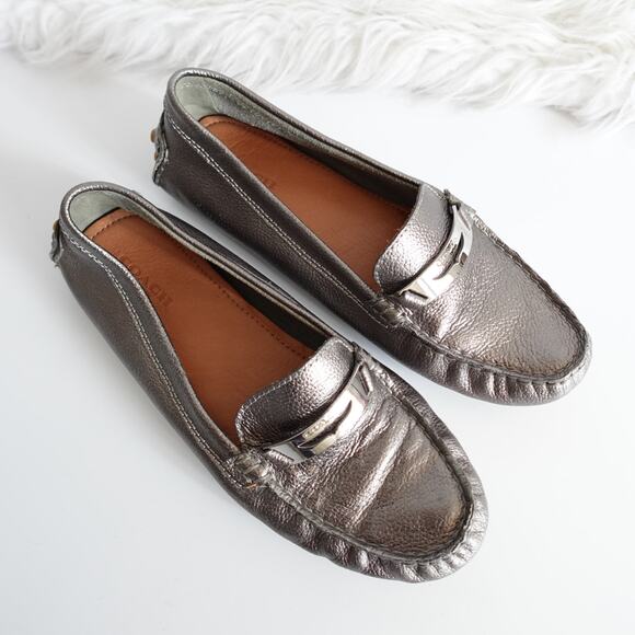 Coach Nola Silver Calf Grain Leather Logo Slip On Driving Shoe Moccasin Loafers - Picture 2 of 16